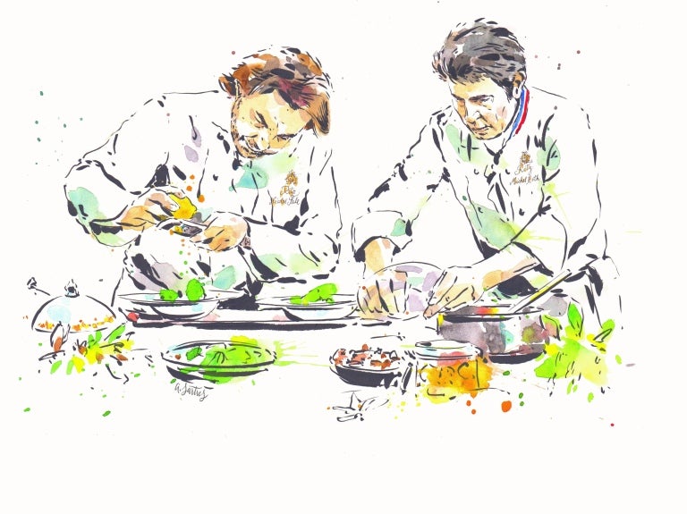 un-dessin-de-deux-chefs-preparant-des-plats