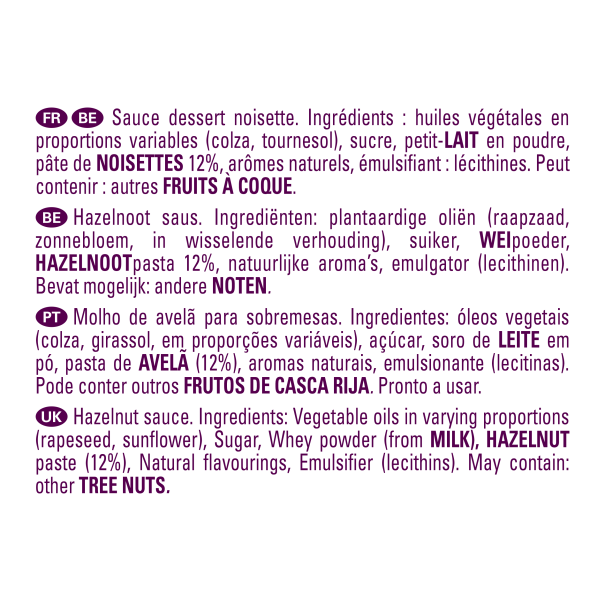 NESTLE DOCELLO Sauce Dessert Sensations Hazelnut ingredients