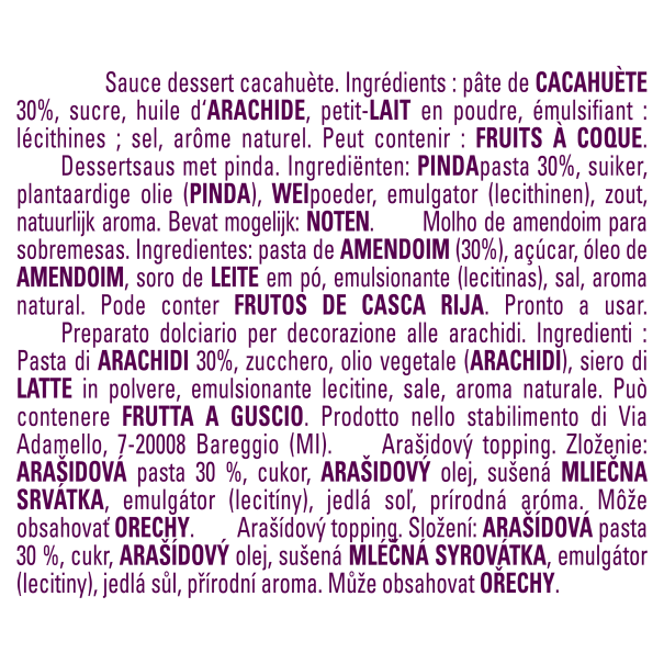 NESTLE DOCELLO Sauce Dessert Sensations Peanut ingredients