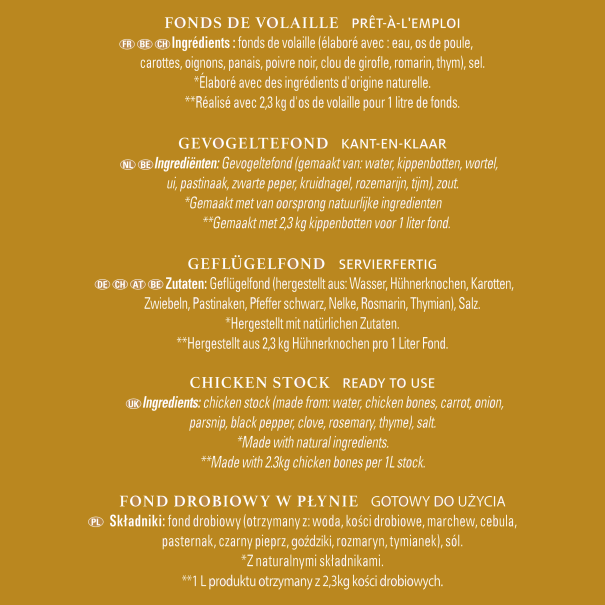 CHEF Fonds de Volaille Naturel - Brique de 1L Ingrédients 