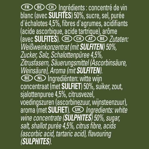 CHEF Réduction de vin blanc Pot de 580 g Ingrédients