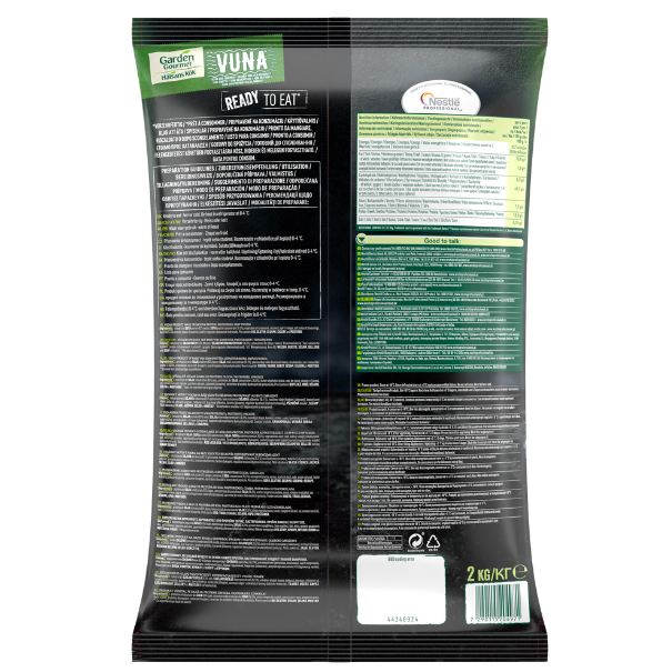 vuna garden gourmet the back side of the packaging
