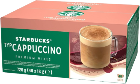 Starbucks Cappuccino Premium Mixes instant coffee box with 40 single-serve sachets