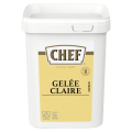 A 20-liter white container labeled "CHEF Gelée Claire," featuring a yellow design and the brand's logo, established in 1976