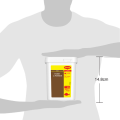 White plastic container of Maggi fish stock, 750g, shown next to a human silhouette for size reference. Height: 14.8cm