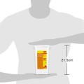 A white container of bouillon pot-au-feu, 21.5 cm tall, held in front of a silhouette of a person showcasing its size.