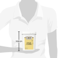 A woman holding a 14.8 cm tall tub of Chef Gelée Claire, with a simple white polo shirt in the background.