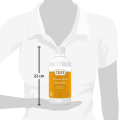 A 22 cm tall bottle of Chef liquid chicken concentrate with an orange label, displayed against a simplified human silhouette