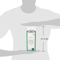 White carton of "Chef" pepper sauce, 1 liter, held between hands for scale, measuring 21.4 cm in height