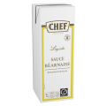 A carton of Chef brand Béarnaise sauce, 1 liter, labeled for liquid use, featuring a white background with yellow accents