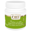 Jar of CHEF brand vegetable demi-glace paste with green label and white lid, bilingual French and German text.