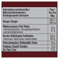 Nutrition facts per 100g: 149 kcal, 0.2g fat (0.1g saturated), 33.6g carbs (25.6g sugars), 3.9g fiber, 1.5g protein,5.5g salt