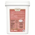 Pot blanc CHEF, 600 g; étiquette rouge au dos avec infos nutritionnelles.
