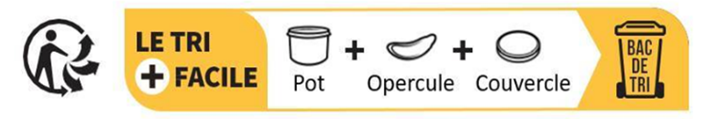 Iconic instructions for recycling: a pot, lid, and capsule displayed with "Le tri facile" promoting easy sorting