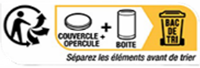 Recycling instruction to separate lid and can before disposing in the sorting bin labeled "BAC DE TRI."