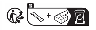 Recycling instructions: discard stick and box together, then throw them in the trash bin; label in French