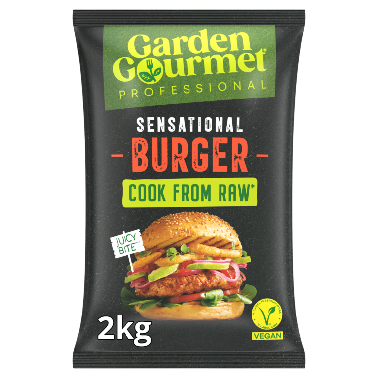 Paquet Garden Gourmet, burger végétal, 2 kg, emballage noir.